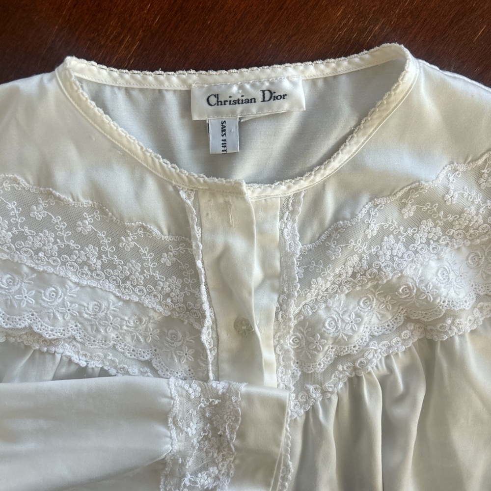 Vintage Christian Dior white lace victorian nightgown with floral embroidery